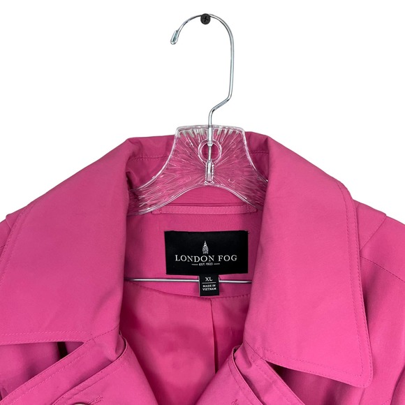 London Fog Double Breasted Trench Rain Coat Belted Detachable Hood Pink Women XL - Picture 3 of 5